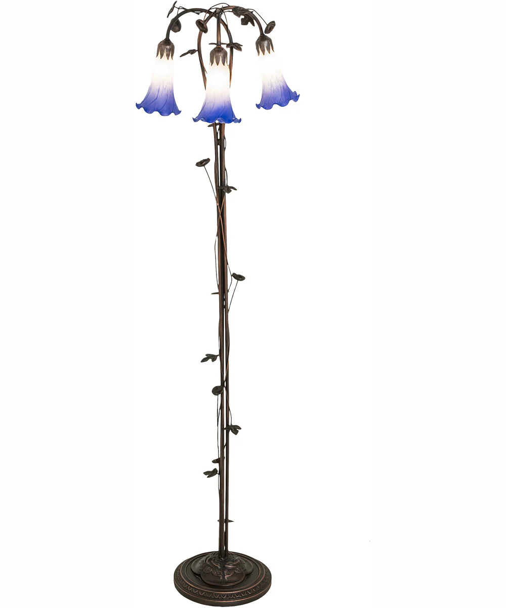 58" High Blue/White Pond Lily 3 Light Floor Lamp - Image 2