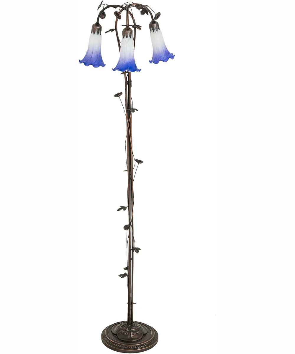 58" High Blue/White Pond Lily 3 Light Floor Lamp - Image 3