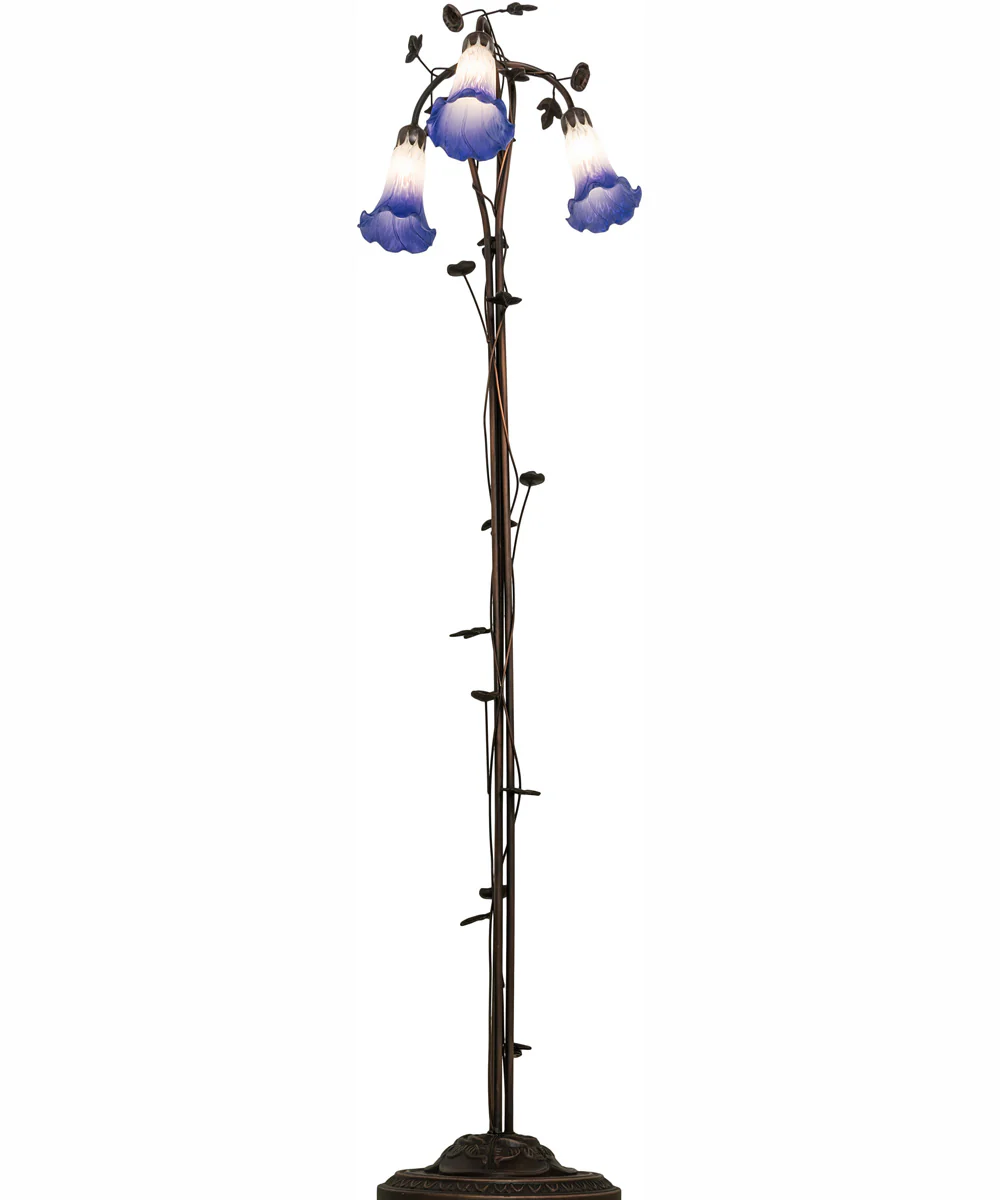58" High Blue/White Pond Lily 3 Light Floor Lamp - Image 6