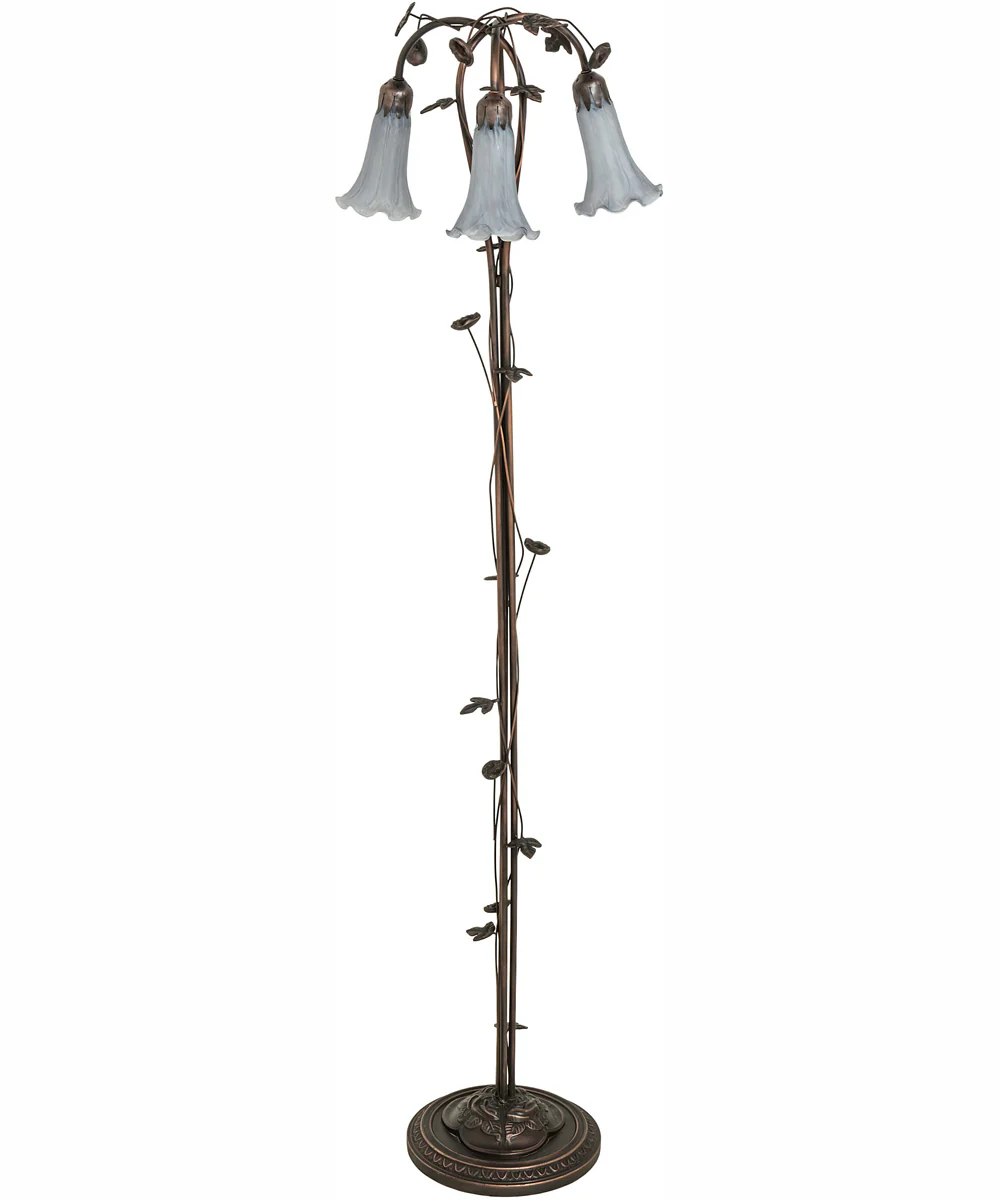 58" High Gray Tiffany Pond Lily 3 Light Floor Lamp - Image 3