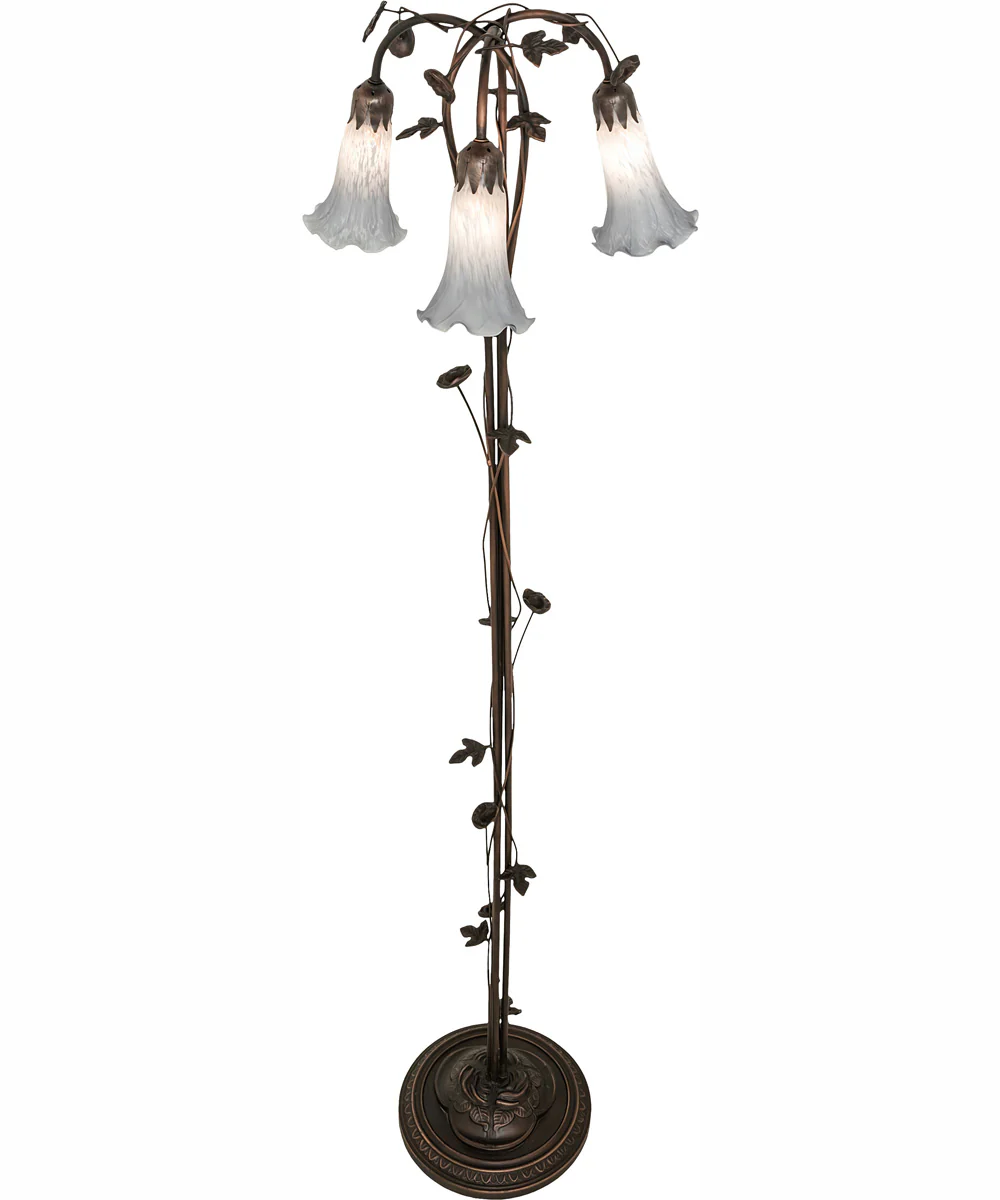 58" High Gray Tiffany Pond Lily 3 Light Floor Lamp - Image 4