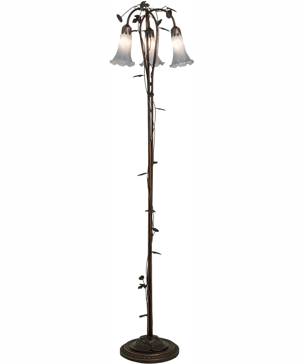 58" High Gray Tiffany Pond Lily 3 Light Floor Lamp - Image 7