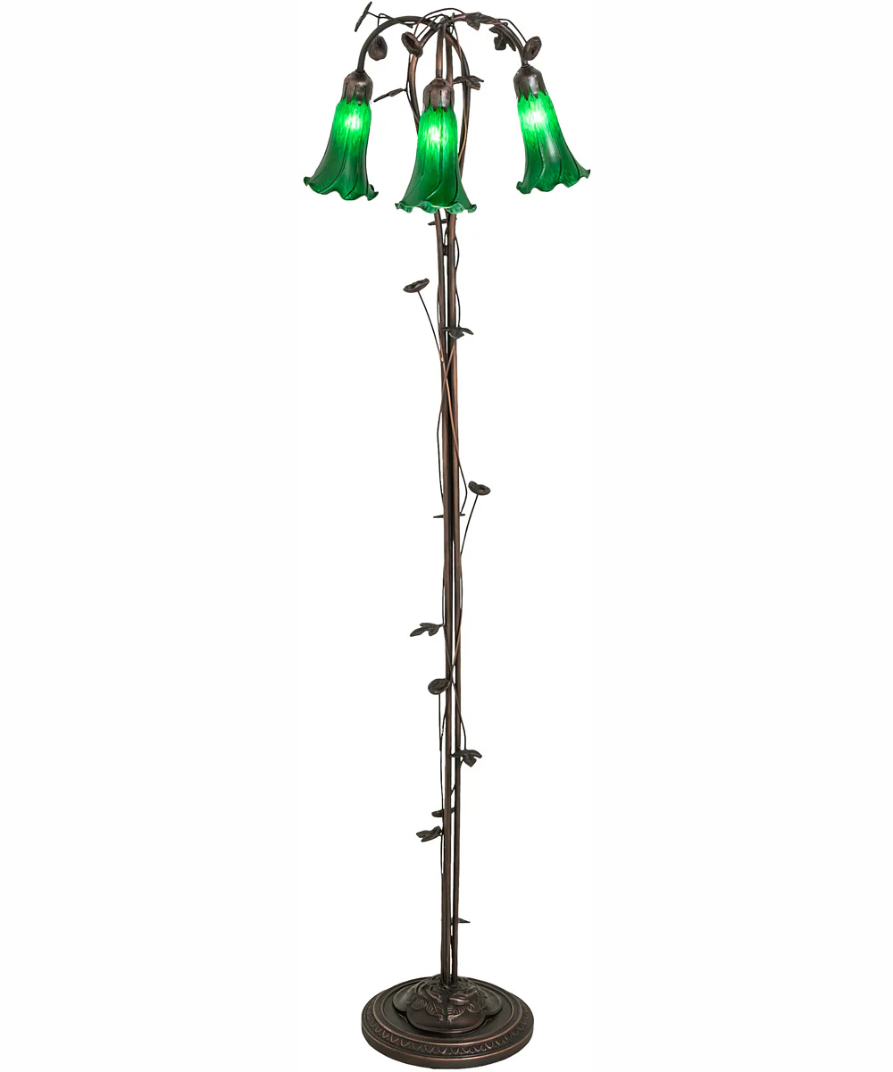 58" High Green Tiffany Pond Lily 3 Light Floor Lamp - Image 2
