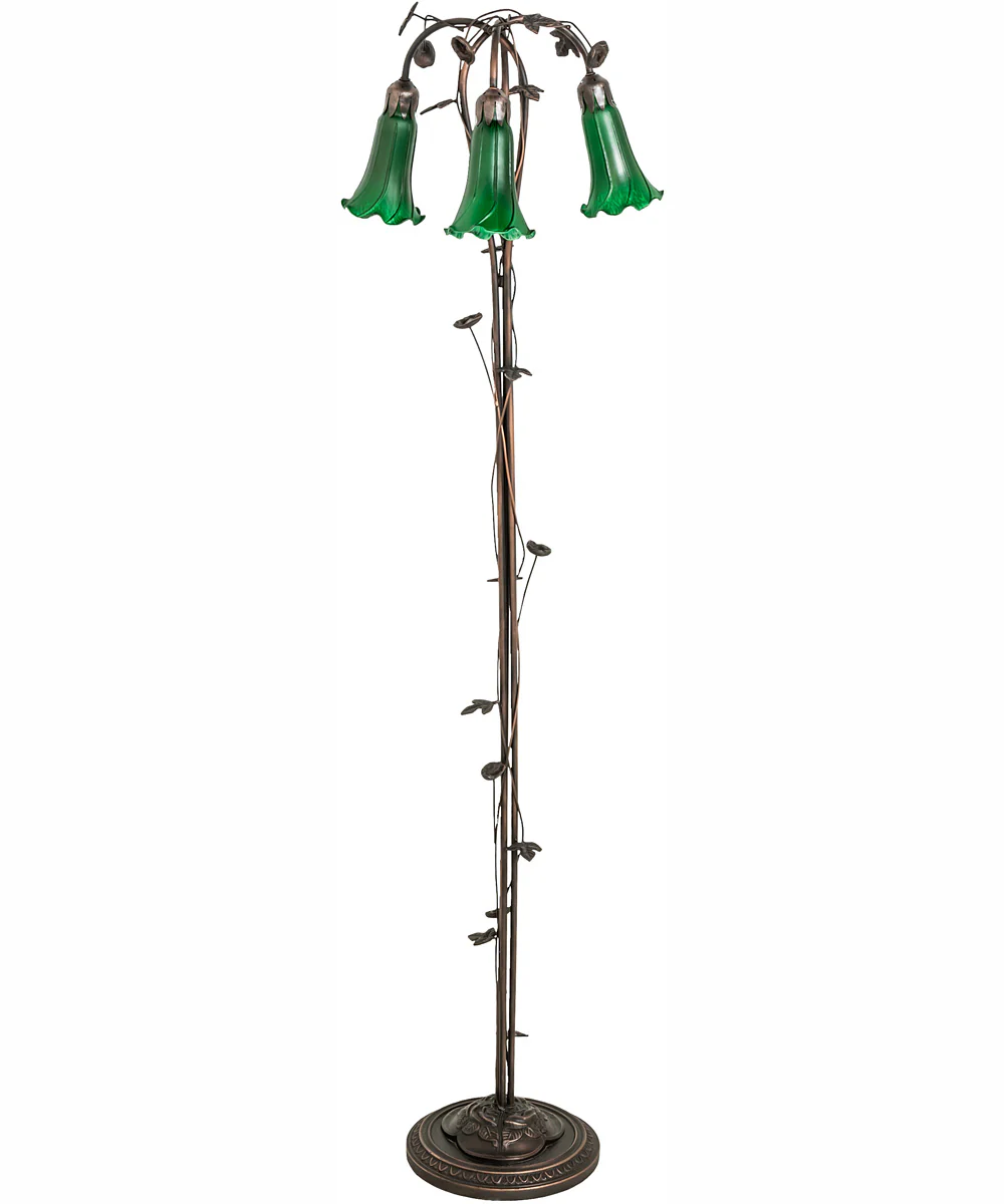 58" High Green Tiffany Pond Lily 3 Light Floor Lamp - Image 3