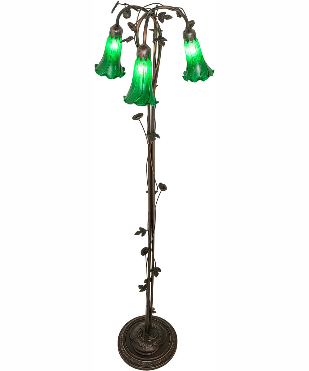 58" High Green Tiffany Pond Lily 3 Light Floor Lamp - Image 4