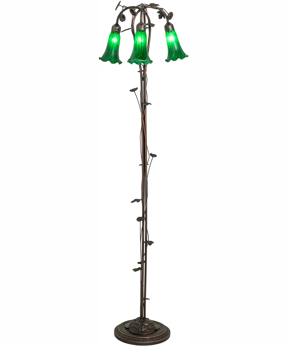 58" High Green Tiffany Pond Lily 3 Light Floor Lamp - Image 5