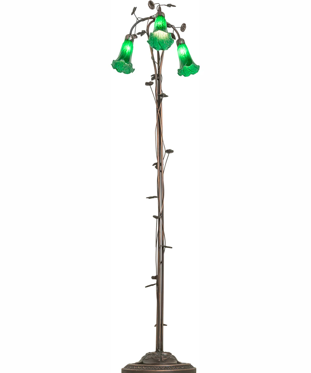 58" High Green Tiffany Pond Lily 3 Light Floor Lamp - Image 6