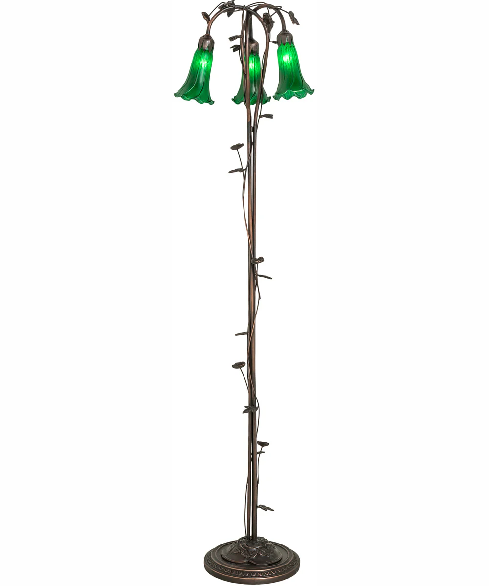 58" High Green Tiffany Pond Lily 3 Light Floor Lamp - Image 7