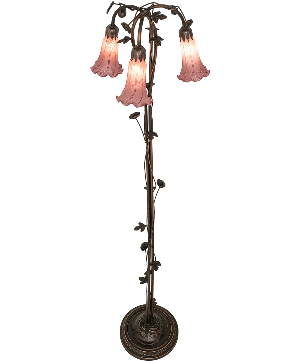 58" High Lavender Tiffany Pond Lily 3 Light Floor Lamp - Image 4