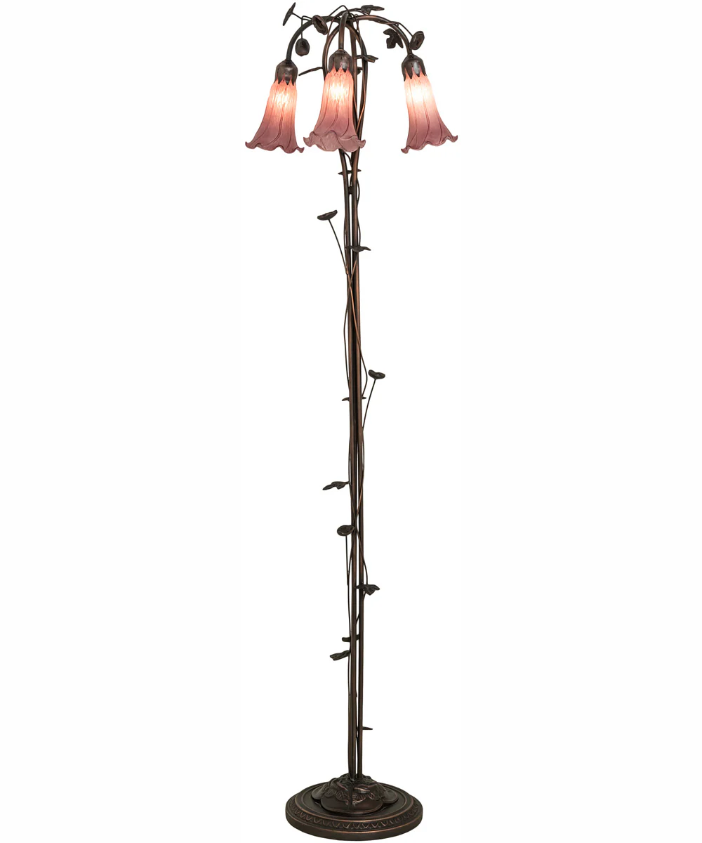 58" High Lavender Tiffany Pond Lily 3 Light Floor Lamp - Image 7