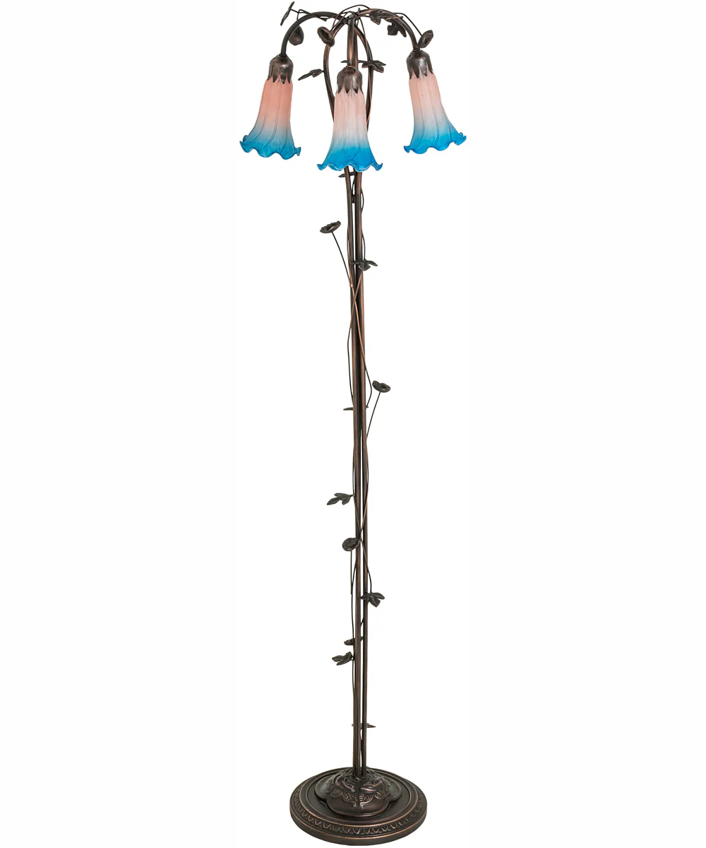 58" High Pink/Blue Tiffany Pond Lily 3 Light Floor Lamp - Image 3
