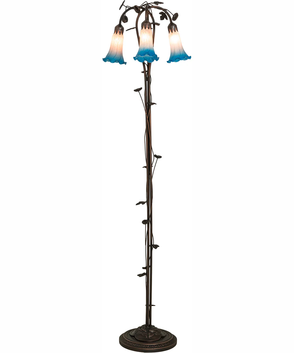 58" High Pink/Blue Tiffany Pond Lily 3 Light Floor Lamp - Image 5