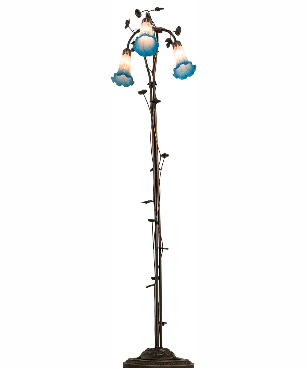 58" High Pink/Blue Tiffany Pond Lily 3 Light Floor Lamp - Image 6
