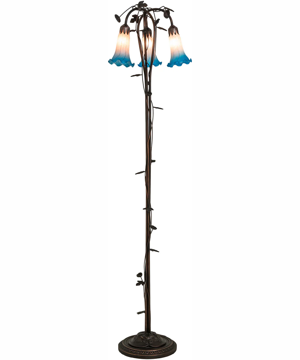 58" High Pink/Blue Tiffany Pond Lily 3 Light Floor Lamp - Image 7