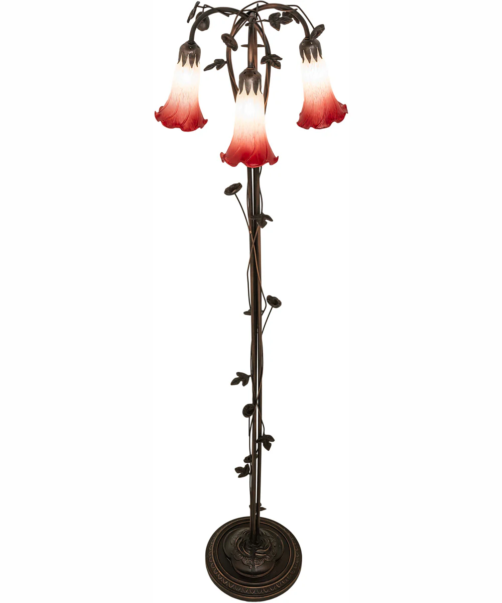 58" High Pink/White Tiffany Pond Lily 3 Light Floor Lamp - Image 4