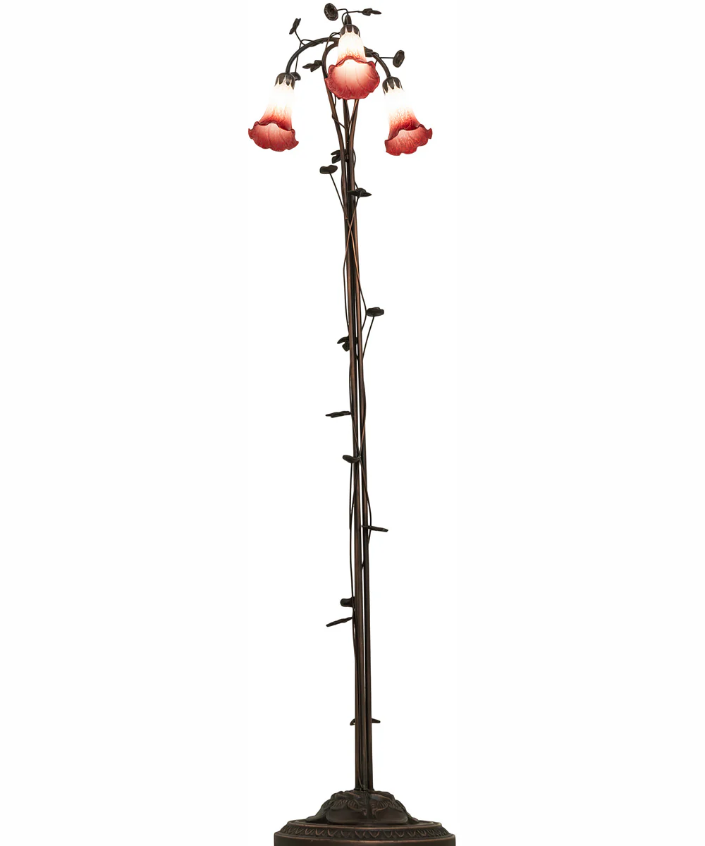 58" High Pink/White Tiffany Pond Lily 3 Light Floor Lamp - Image 6