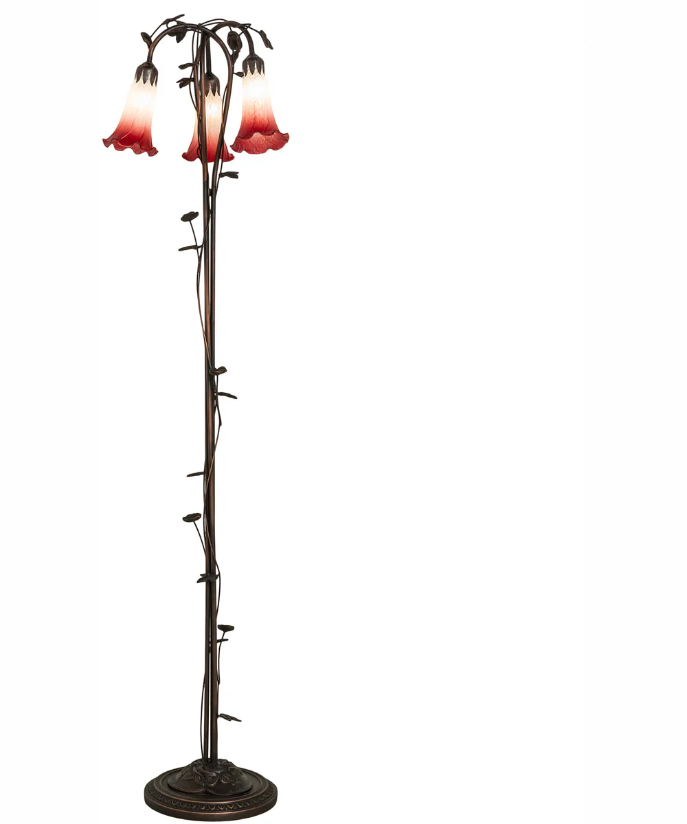 58" High Pink/White Tiffany Pond Lily 3 Light Floor Lamp - Image 7