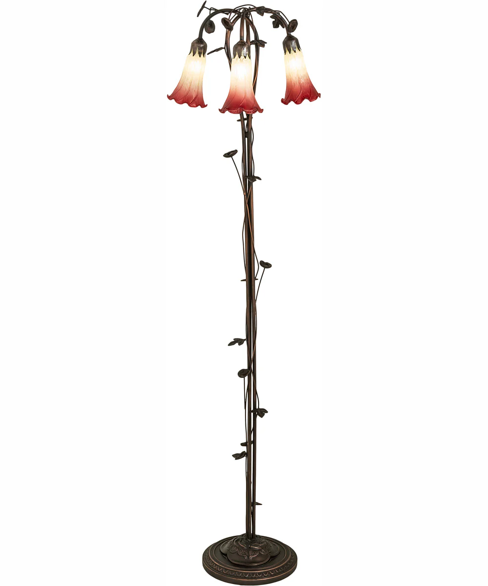 58" High Seafoam/Cranberry Tiffany Pond Lily 3 Light Floor Lamp - Image 2