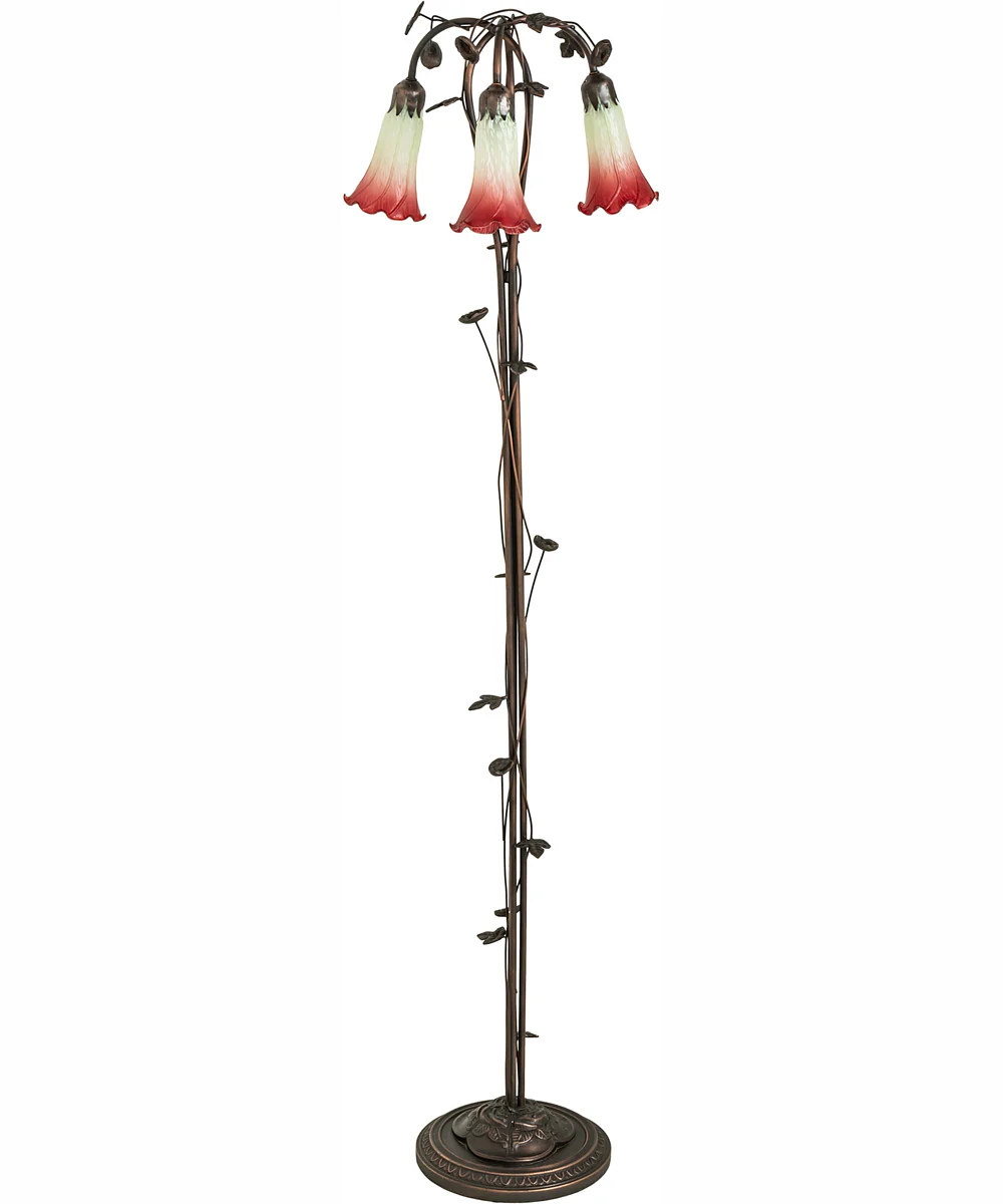 58" High Seafoam/Cranberry Tiffany Pond Lily 3 Light Floor Lamp - Image 3