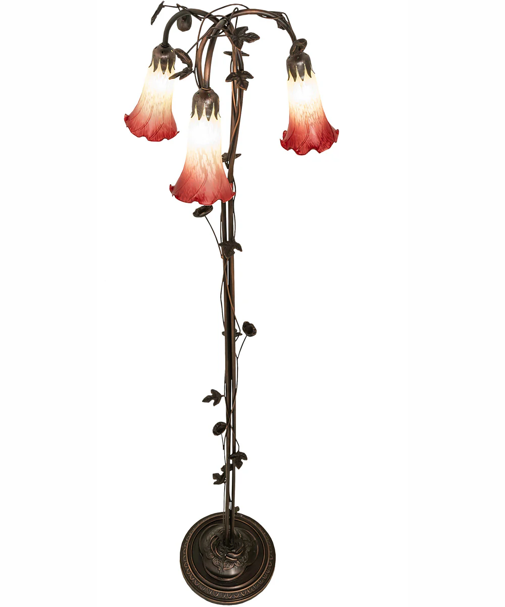 58" High Seafoam/Cranberry Tiffany Pond Lily 3 Light Floor Lamp - Image 4