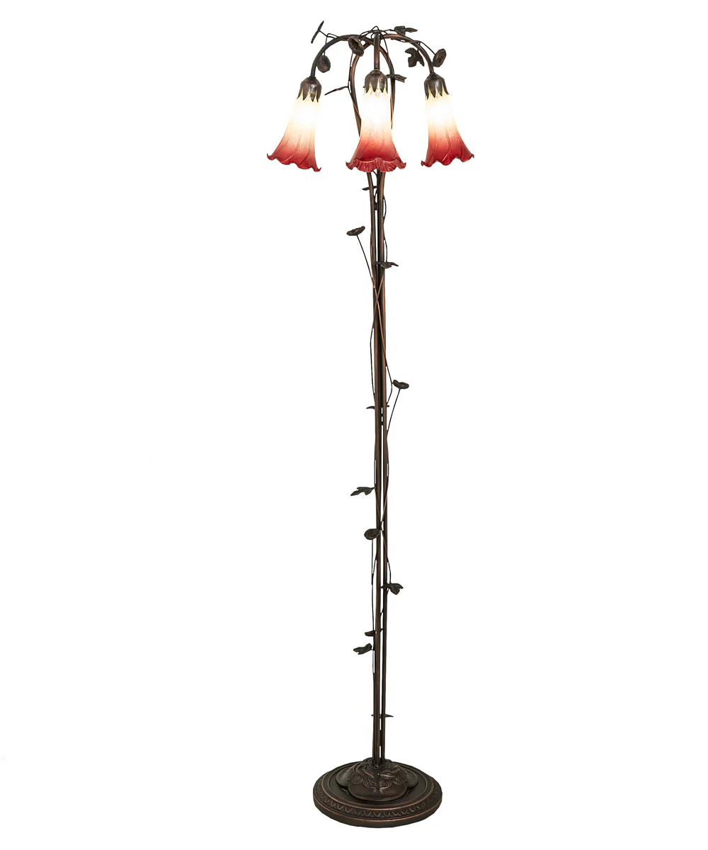 58" High Seafoam/Cranberry Tiffany Pond Lily 3 Light Floor Lamp - Image 5