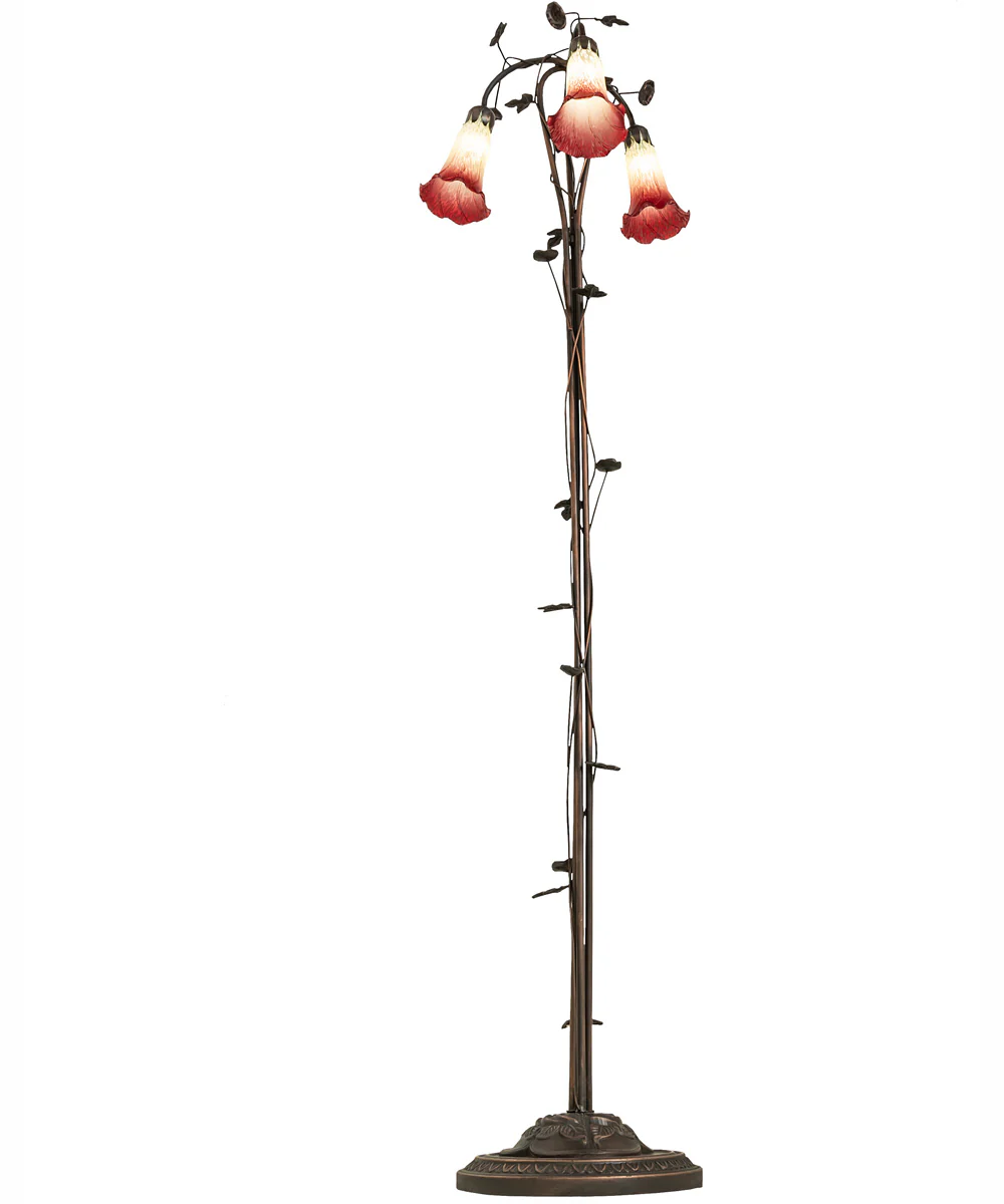 58" High Seafoam/Cranberry Tiffany Pond Lily 3 Light Floor Lamp - Image 7