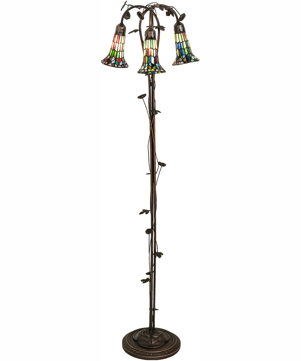 58" High Stained Glass Pond Lily 3 Light Floor Lamp - Image 2