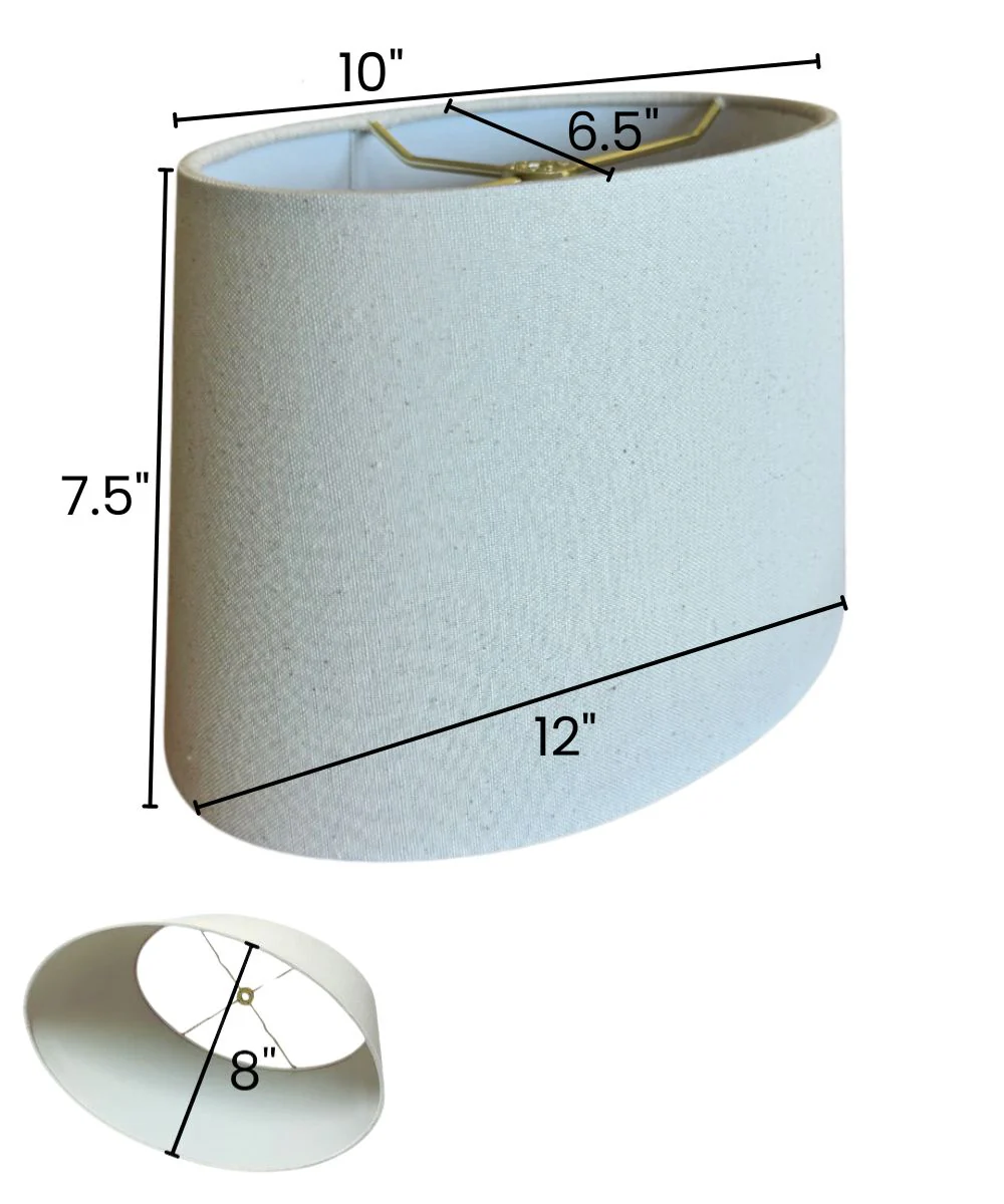 (6.5x10) Top (8x12) Bottom x 7.5H Hardback Oval Drum Lampshade, Light Oatmeal Off-White - Image 3