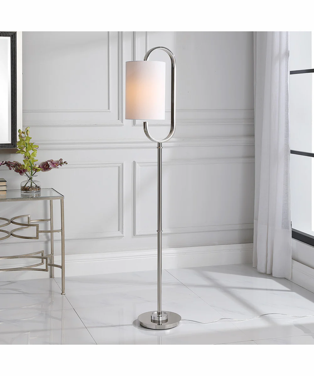 64"H 1-Light Floor Lamp Iron and Crystal in Polished Nickel and Crystal with a Rectangular Shade - Image 2