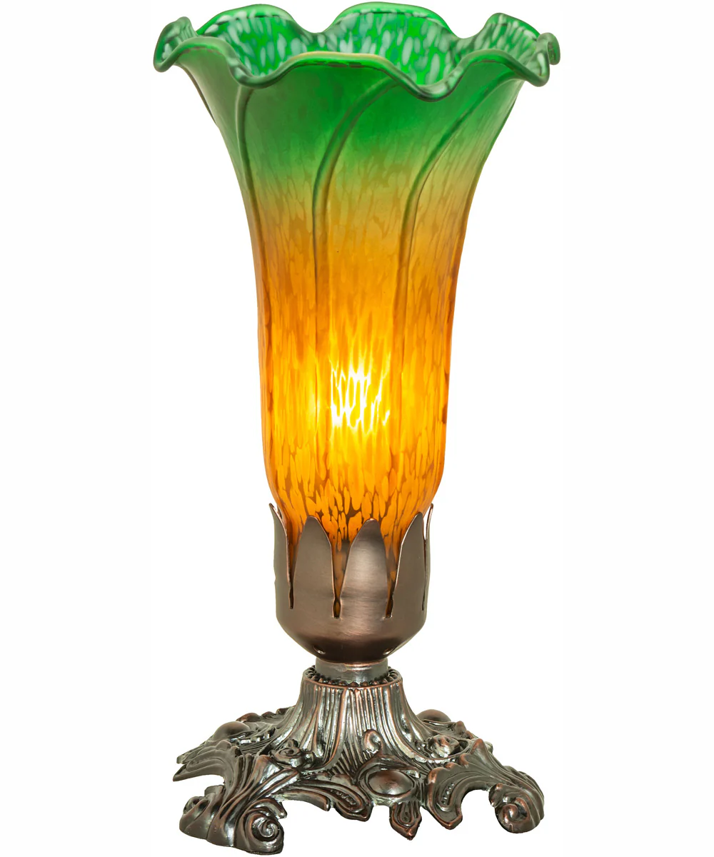 7.5" High Amber/Green Tiffany Pond Lily Victorian Accent Lamp - Image 2