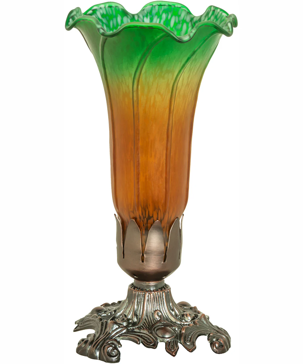 7.5" High Amber/Green Tiffany Pond Lily Victorian Accent Lamp - Image 3