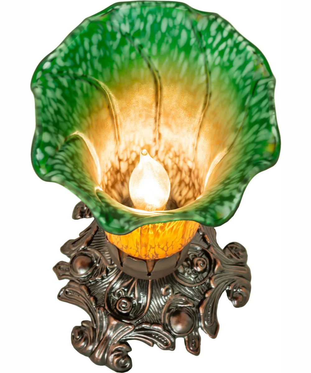 7.5" High Amber/Green Tiffany Pond Lily Victorian Accent Lamp - Image 4