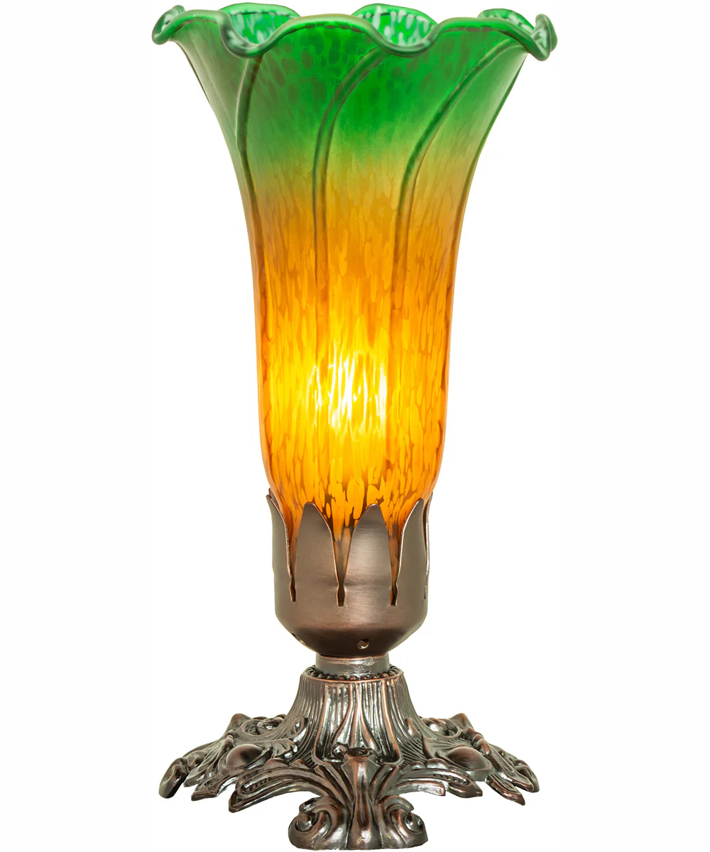 7.5" High Amber/Green Tiffany Pond Lily Victorian Accent Lamp - Image 5