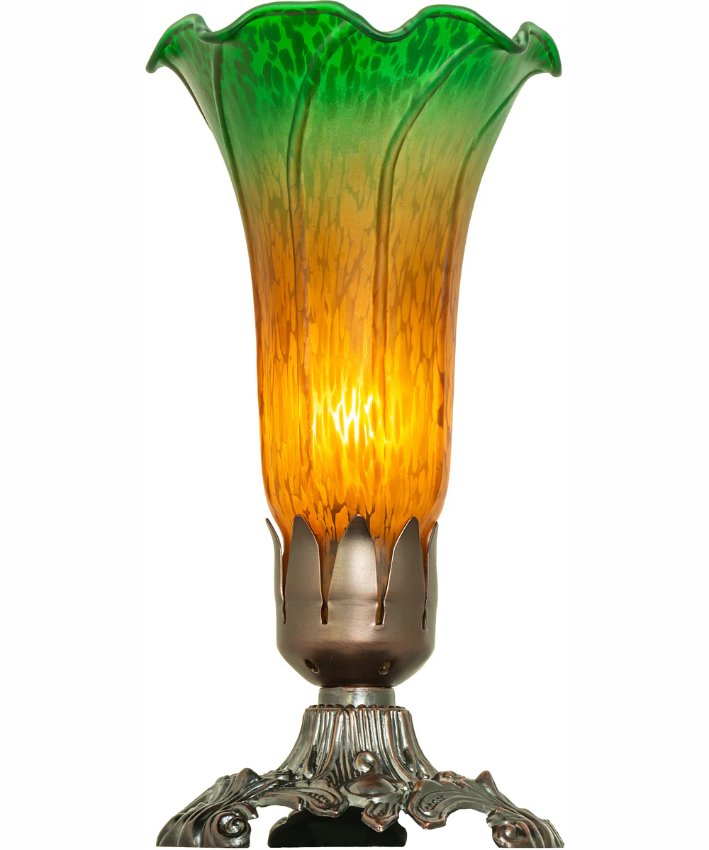 7.5" High Amber/Green Tiffany Pond Lily Victorian Accent Lamp - Image 6