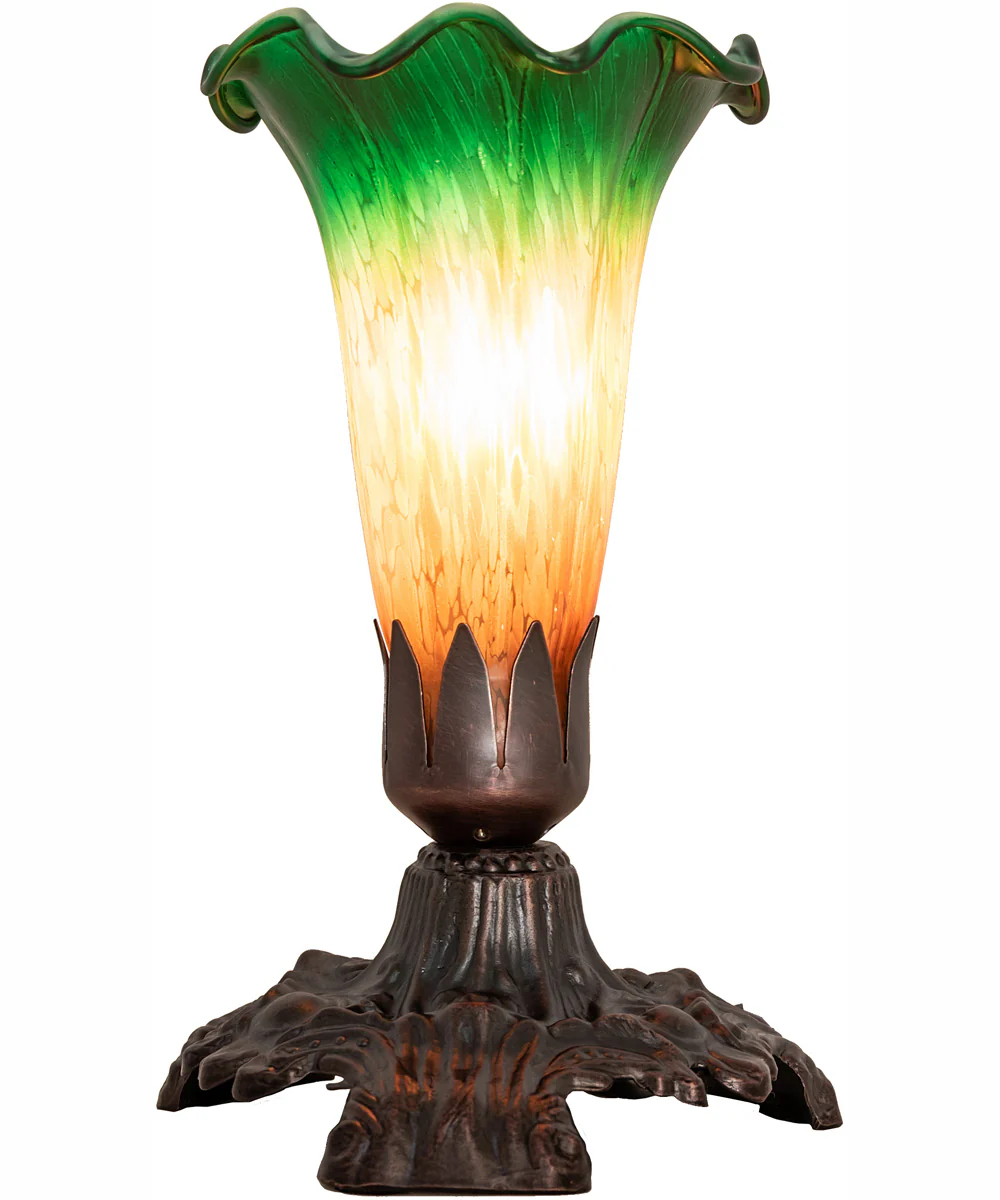 7" High Amber/Green Tiffany Pond Lily Victorian Mini Lamp - Image 5