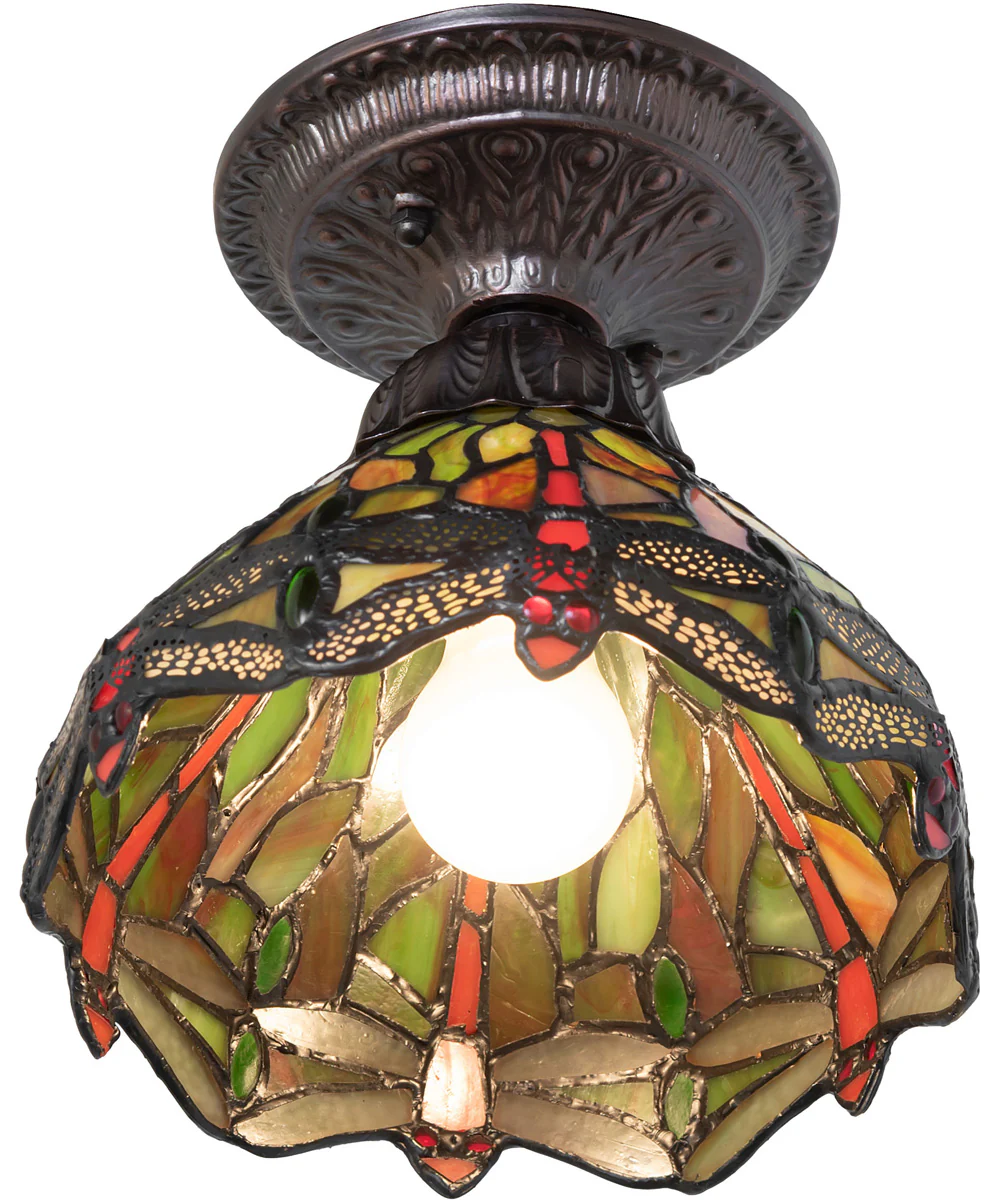 7" Wide Tiffany Hanginghead Dragonfly Flushmount - Image 5