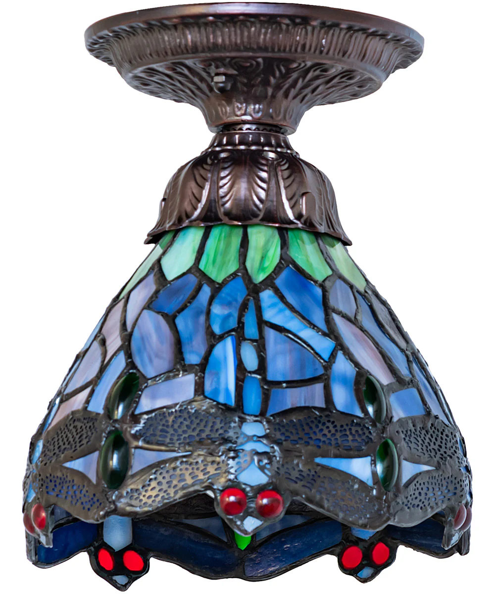 7" Wide Tiffany Hanginghead Dragonfly Flushmount Light - Image 2