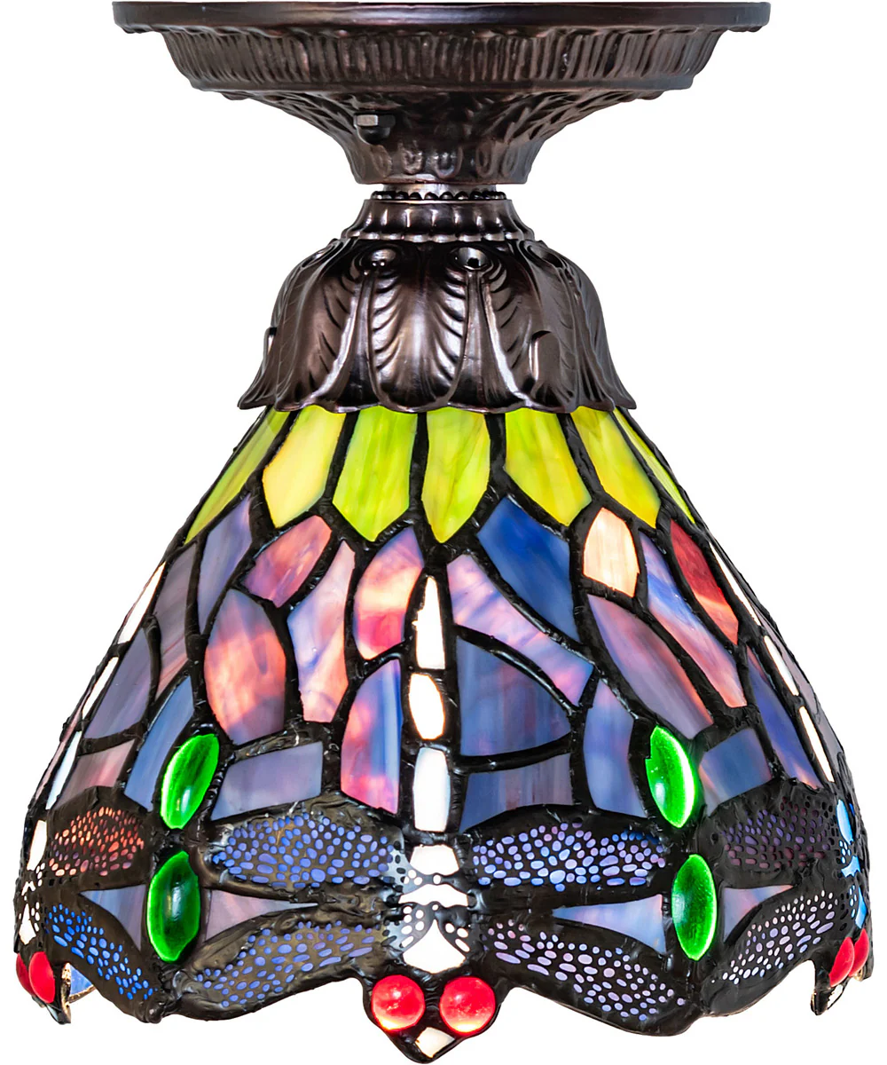 7" Wide Tiffany Hanginghead Dragonfly Flushmount Light - Image 4
