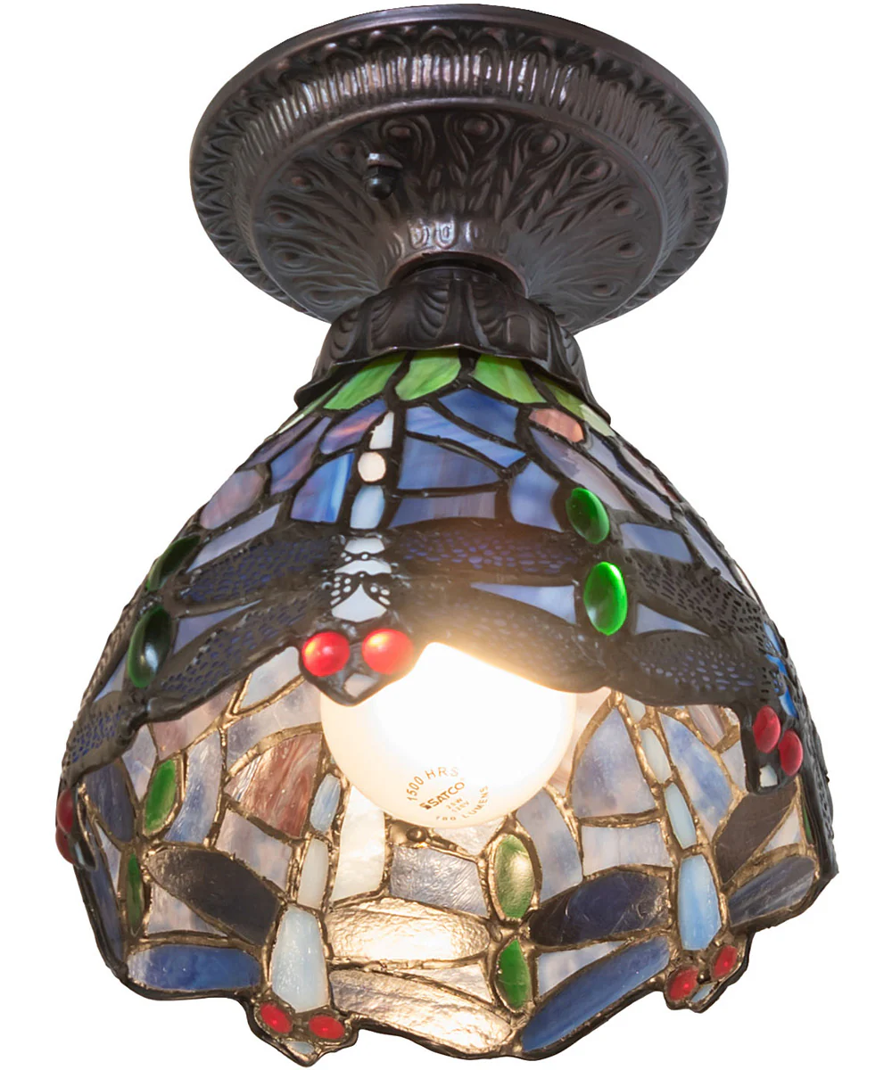 7" Wide Tiffany Hanginghead Dragonfly Flushmount Light - Image 5