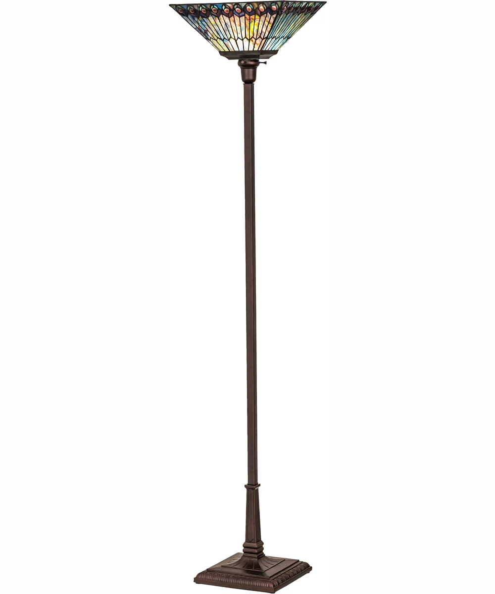 70" High Tiffany Jeweled Peacock Torchiere