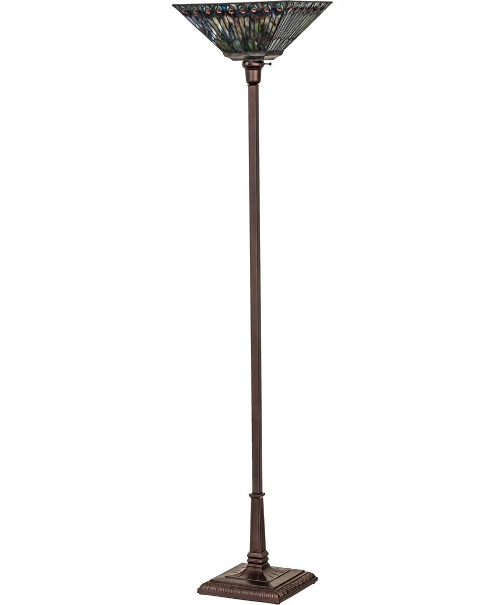 70" High Tiffany Jeweled Peacock Torchiere - Image 2