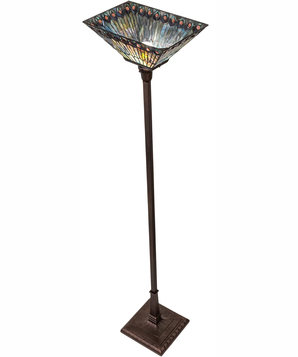 70" High Tiffany Jeweled Peacock Torchiere - Image 3