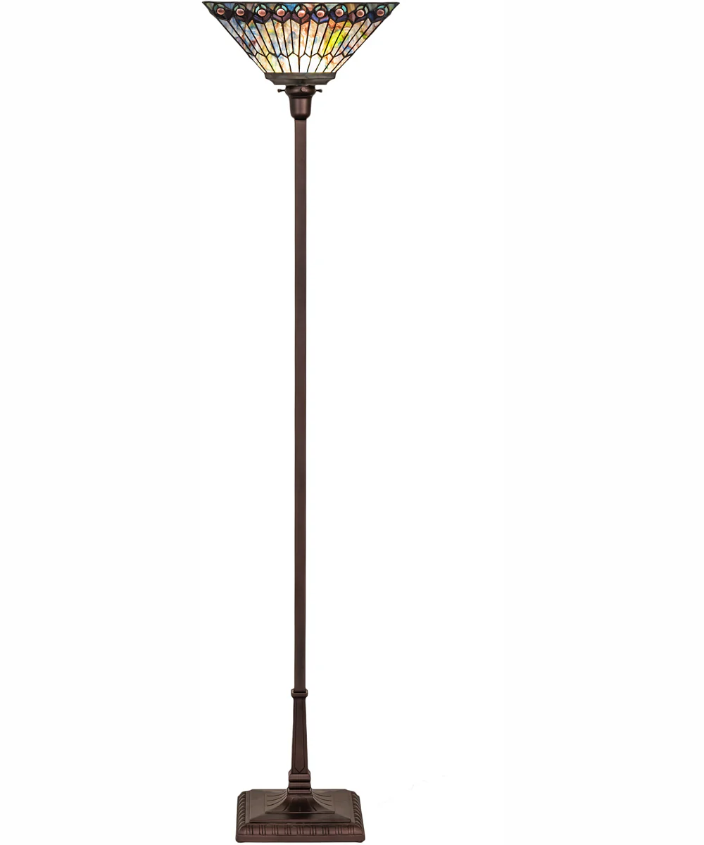 70" High Tiffany Jeweled Peacock Torchiere - Image 4