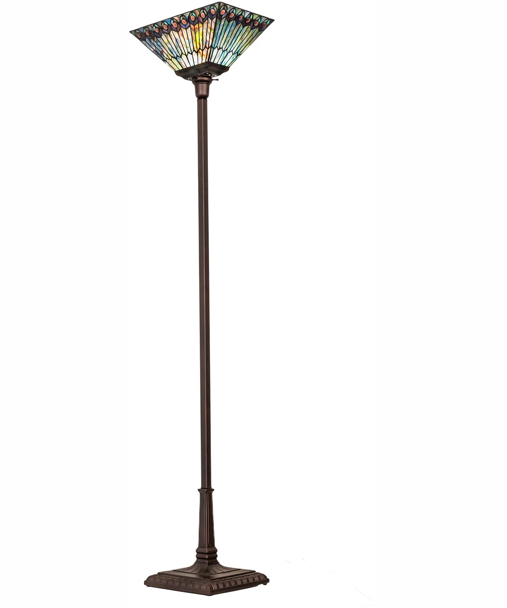 70" High Tiffany Jeweled Peacock Torchiere - Image 5