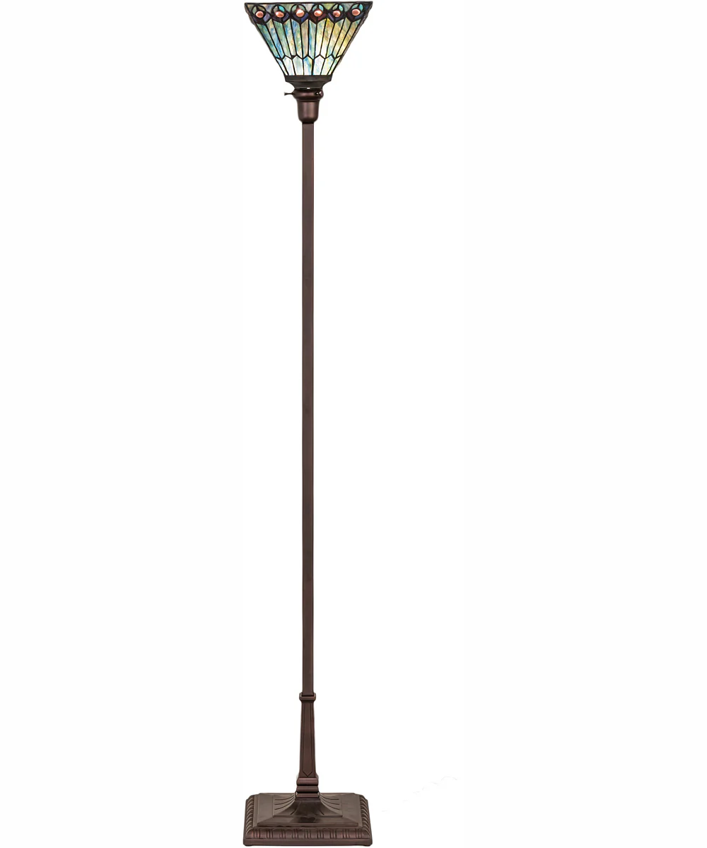 70" High Tiffany Jeweled Peacock Torchiere - Image 6