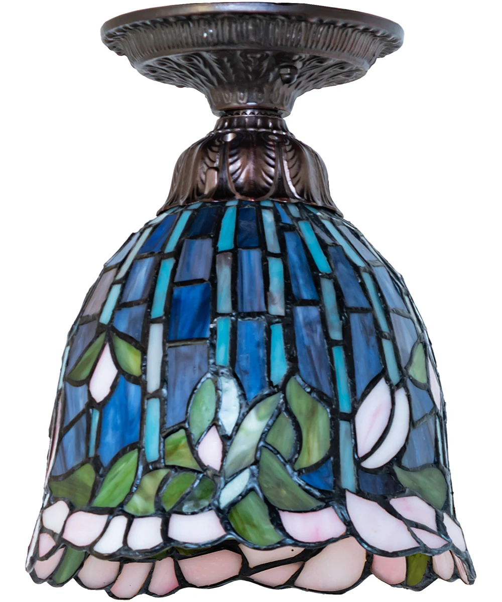 8" Wide Tiffany Flowering Lotus Flushmount - Image 2