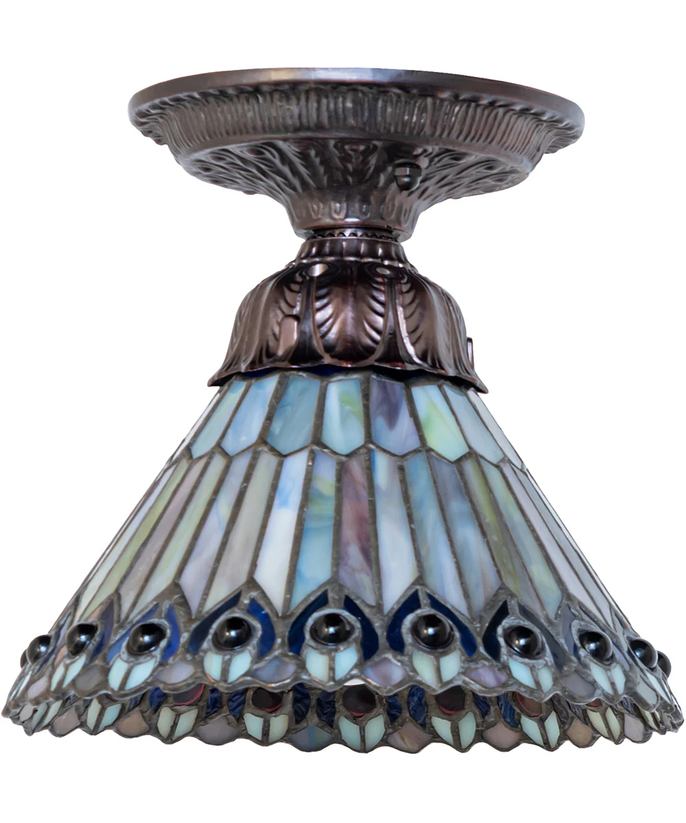 8" Wide Tiffany Jeweled Peacock Flushmount - Image 2