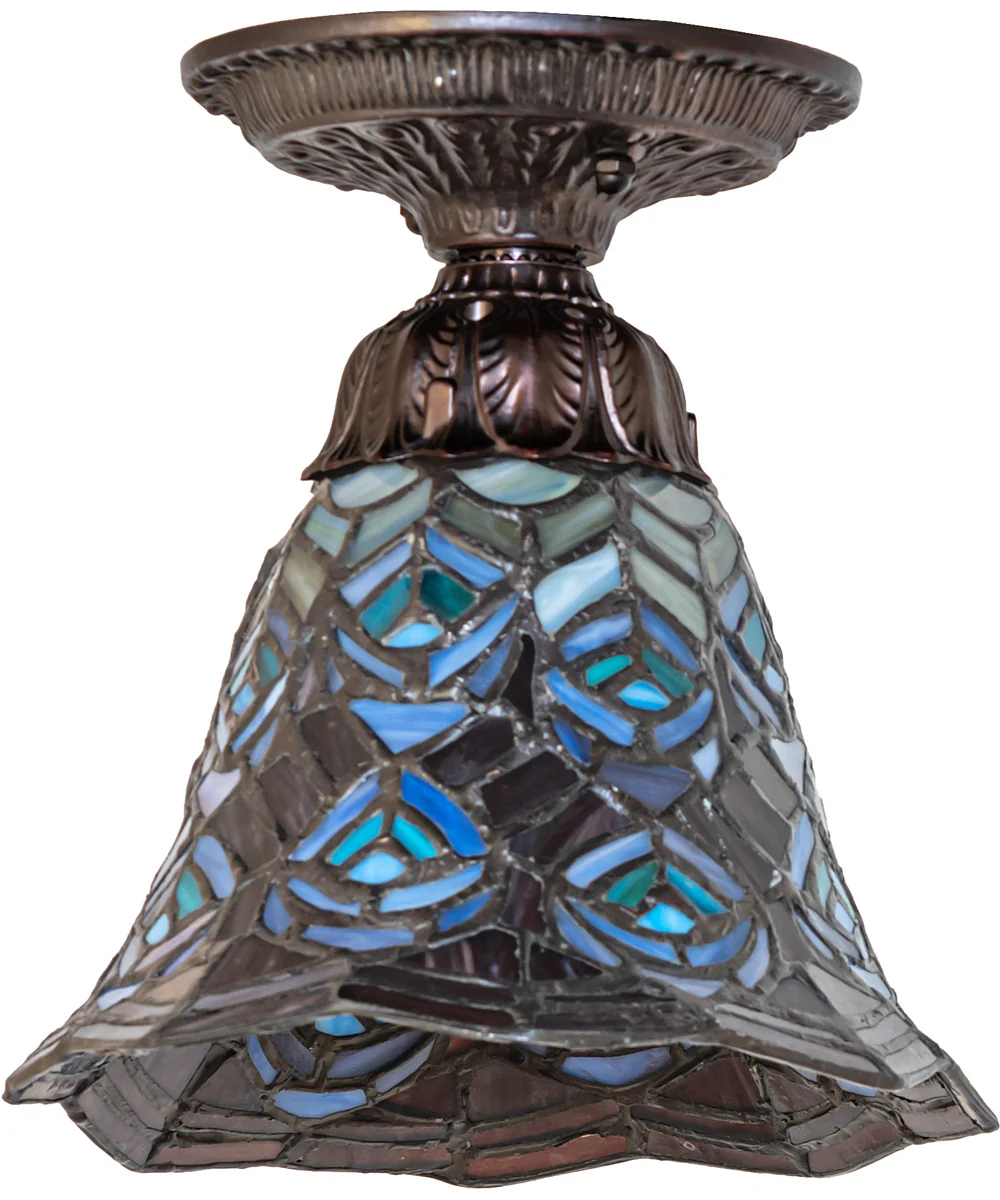 8" Wide Tiffany Peacock Feather Flushmount - Image 2
