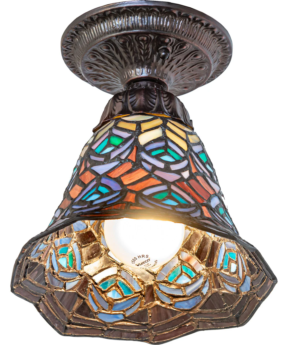 8" Wide Tiffany Peacock Feather Flushmount - Image 5