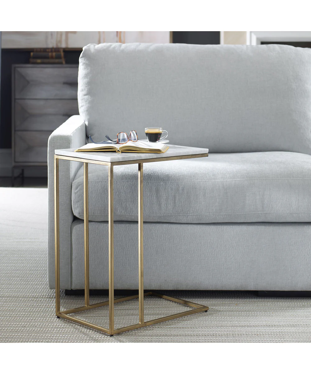 Accent Table in Antique Brass with White Morward Honed Marble - Image 3